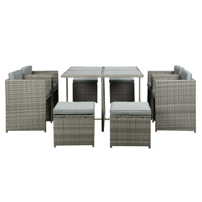 9 Piece Wicker Outdoor Dining Table Set - Grey - Furniture > Outdoor - Rivercity House & Home Co. (ABN 18 642 972 209) - Affordable Modern Furniture Australia