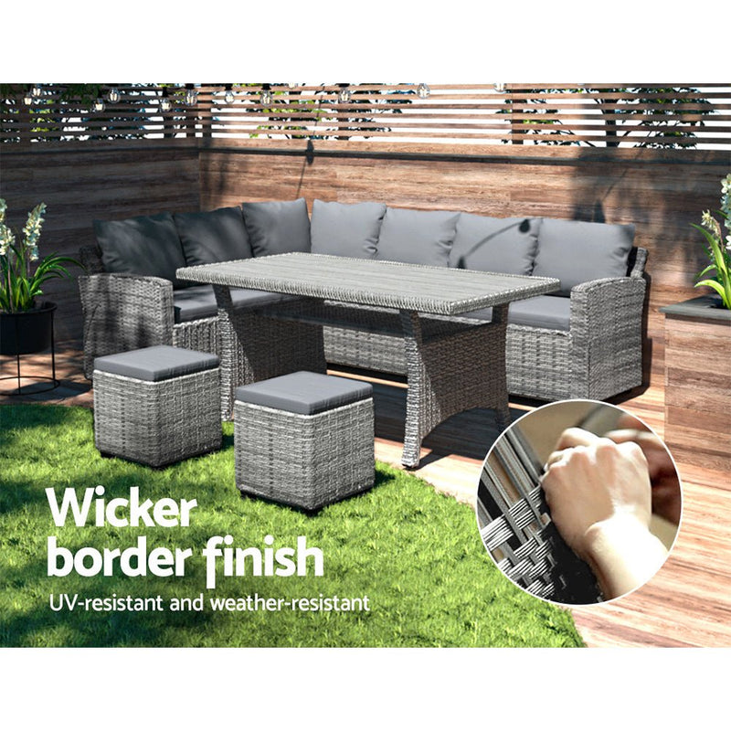 9 Seat Outdoor Wicker Lounge Dining Set - Mixed Grey - Furniture > Outdoor - Rivercity House & Home Co. (ABN 18 642 972 209) - Affordable Modern Furniture Australia