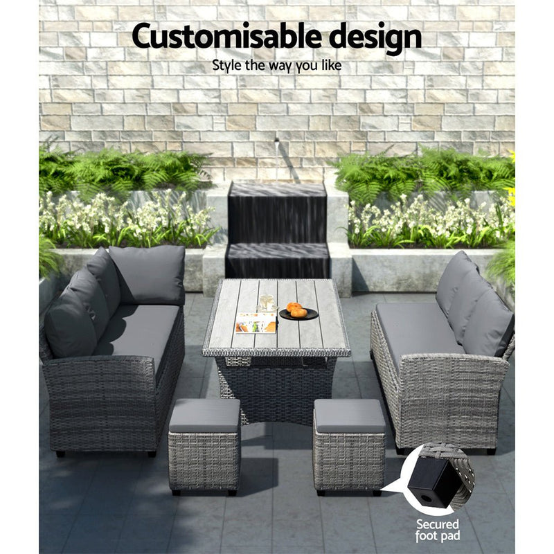 9 Seat Outdoor Wicker Lounge Dining Set - Mixed Grey - Furniture > Outdoor - Rivercity House & Home Co. (ABN 18 642 972 209)