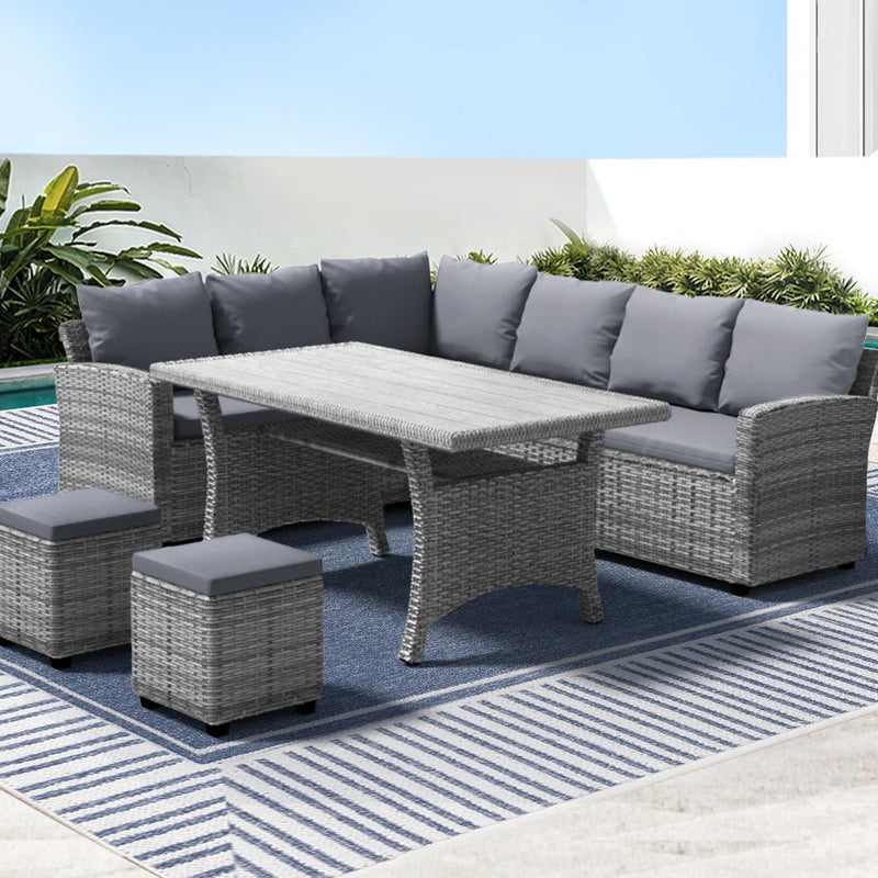 9 Seat Outdoor Wicker Lounge Dining Set - Mixed Grey - Furniture > Outdoor - Rivercity House & Home Co. (ABN 18 642 972 209) - Affordable Modern Furniture Australia