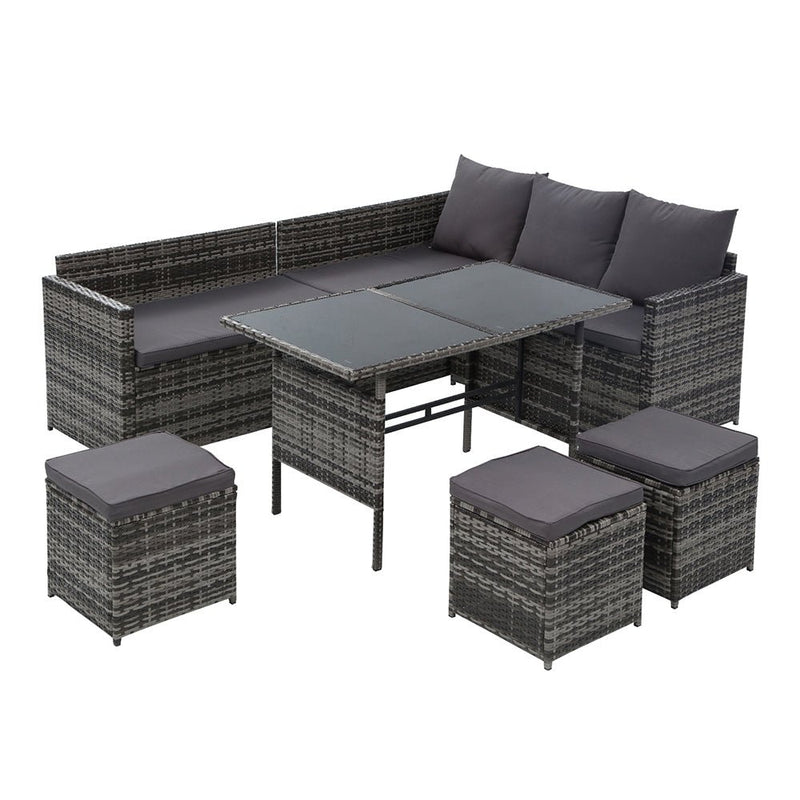 9 Seat Wicker Outdoor Lounge Setting with Storage Cover - Mixed Grey - Rivercity House & Home Co. (ABN 18 642 972 209) - Affordable Modern Furniture Australia