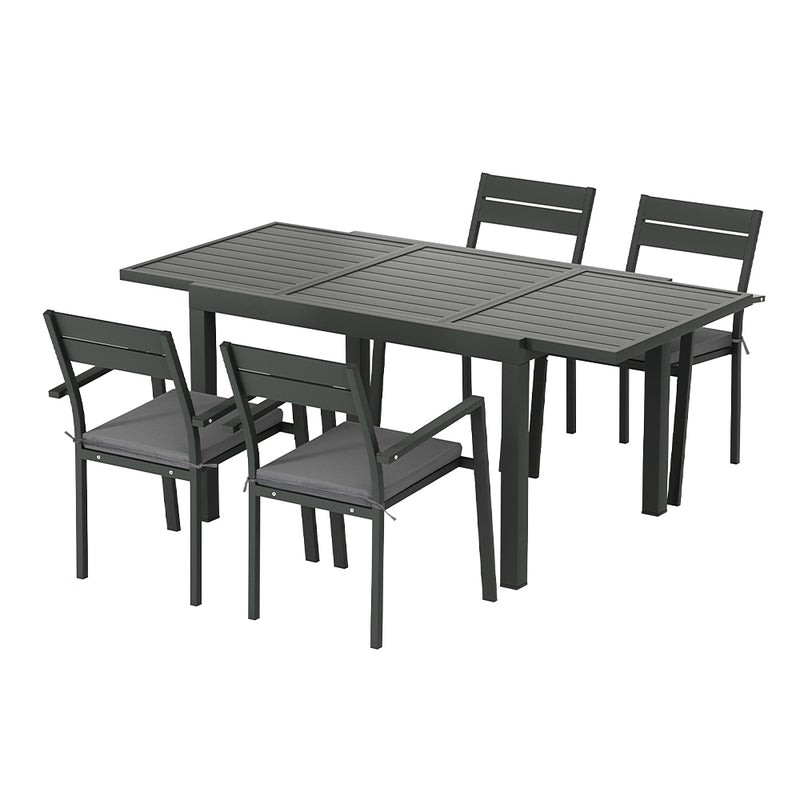 5 Piece Aluminium Outdoor Dining Set With Extension Table Black with Grey Cushions - Furniture > Outdoor - Rivercity House & Home Co. (ABN 18 642 972 209) - Affordable Modern Furniture Australia