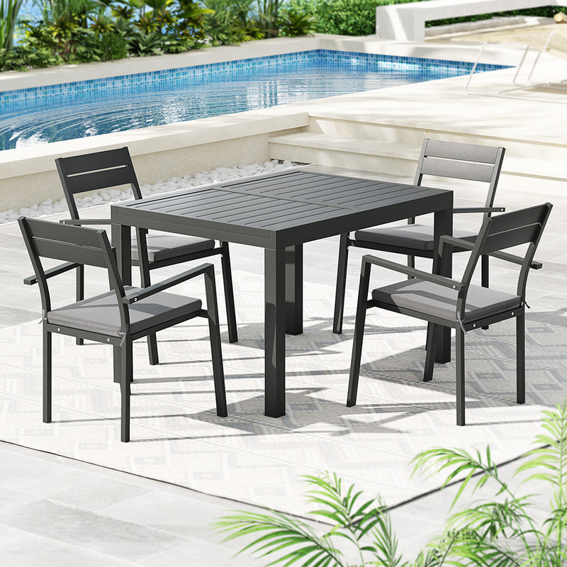5 Piece Aluminium Outdoor Dining Set With Extension Table Black with Grey Cushions - Furniture > Outdoor - Rivercity House & Home Co. (ABN 18 642 972 209) - Affordable Modern Furniture Australia