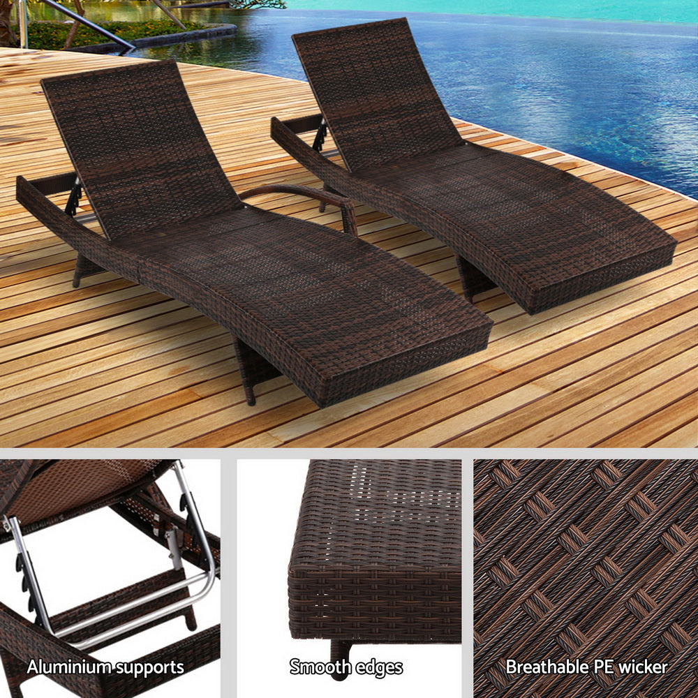 Outdoor Sun Lounge Setting Wicker Brown - Rivercity House & Home Co. (ABN 18 642 972 209) - Affordable Modern Furniture Australia