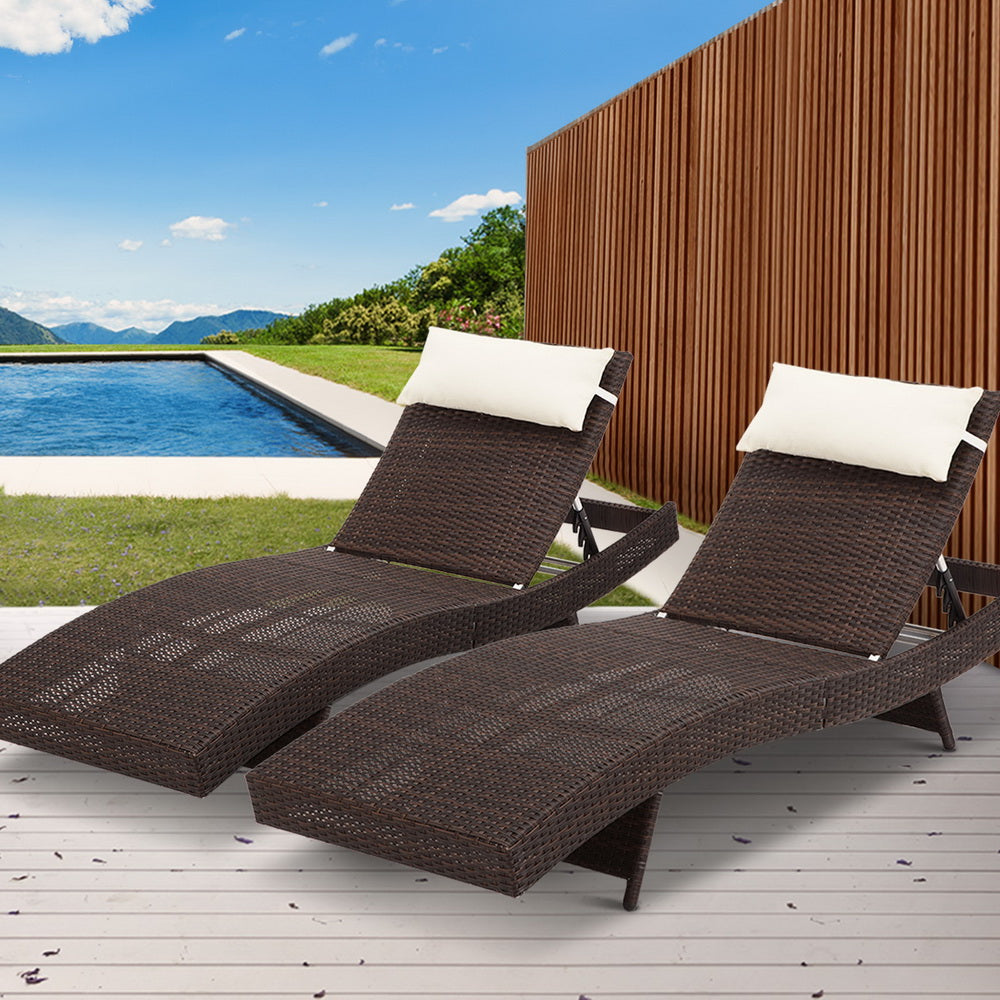 Outdoor Sun Lounge Setting Wicker Brown - Rivercity House & Home Co. (ABN 18 642 972 209) - Affordable Modern Furniture Australia