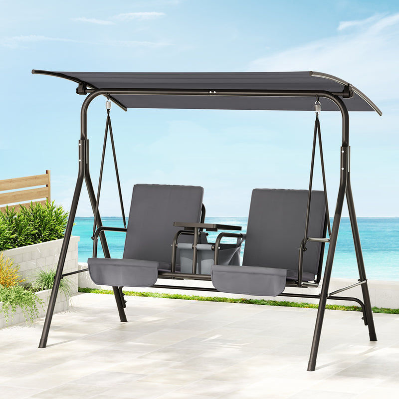 2 Seater Outdoor Patio Swing Chair With Cup Holders - Grey - Furniture > Outdoor - Rivercity House & Home Co. (ABN 18 642 972 209) - Affordable Modern Furniture Australia