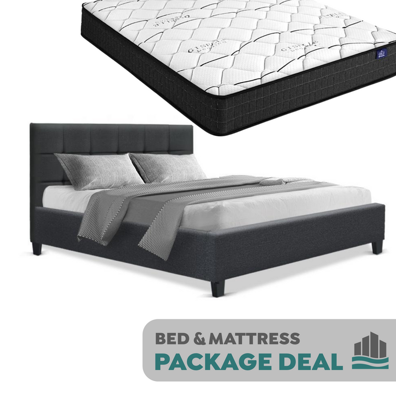 Double Package | Agnes Bed Charcoal & Glay Bonnell Spring Mattress (Medium Firm) - Furniture > Bedroom - Rivercity House & Home Co. (ABN 18 642 972 209) - Affordable Modern Furniture Australia