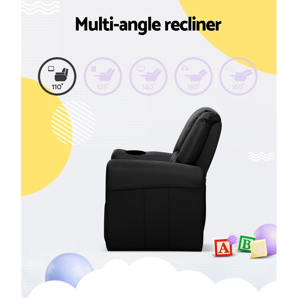 Kids Recliner Chair Black PU Leather Sofa Lounge Couch Children Armchair - Baby & Kids > Kid's Furniture - Rivercity House & Home Co. (ABN 18 642 972 209) - Affordable Modern Furniture Australia