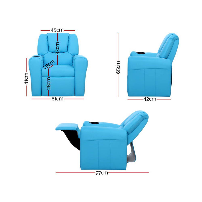 Kids Recliner Chair Blue PU Leather Sofa Lounge Couch Children Armchair - Baby & Kids > Kid's Furniture - Rivercity House & Home Co. (ABN 18 642 972 209) - Affordable Modern Furniture Australia