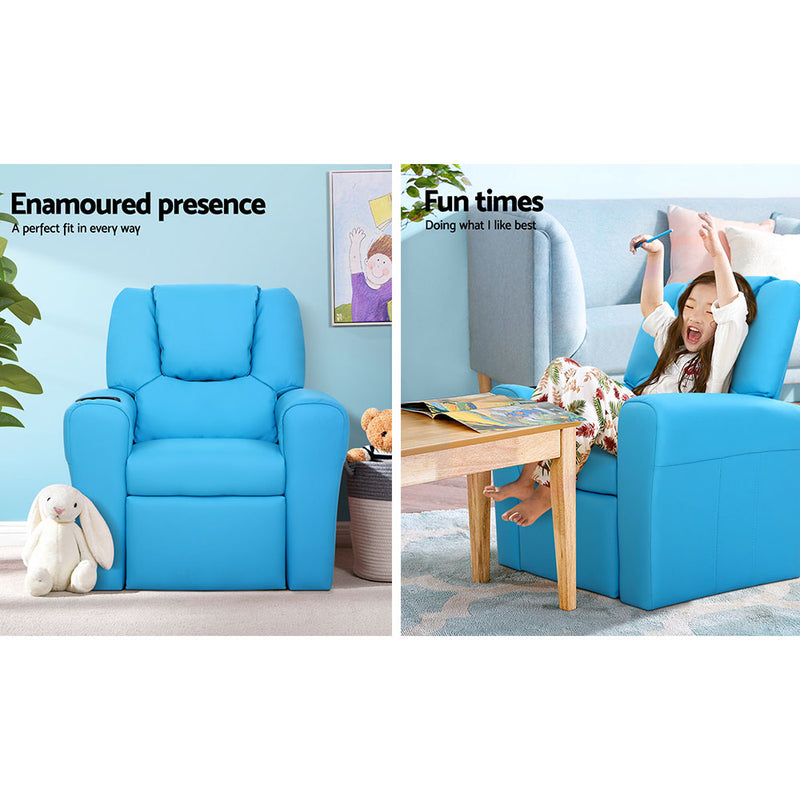 Kids Recliner Chair Blue PU Leather Sofa Lounge Couch Children Armchair - Baby & Kids > Kid's Furniture - Rivercity House & Home Co. (ABN 18 642 972 209) - Affordable Modern Furniture Australia
