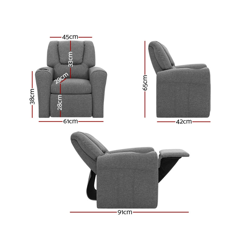 Kids Recliner Chair Grey Linen Soft Sofa Lounge Couch Children Armchair - Baby & Kids > Kid's Furniture - Rivercity House & Home Co. (ABN 18 642 972 209) - Affordable Modern Furniture Australia