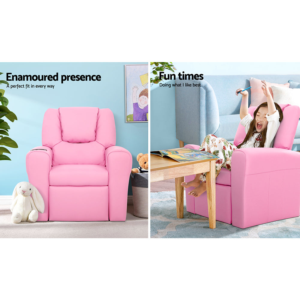 Kids Recliner Chair Pink PU Leather Sofa Lounge Couch Children Armchair - Baby & Kids > Kid's Furniture - Rivercity House & Home Co. (ABN 18 642 972 209) - Affordable Modern Furniture Australia