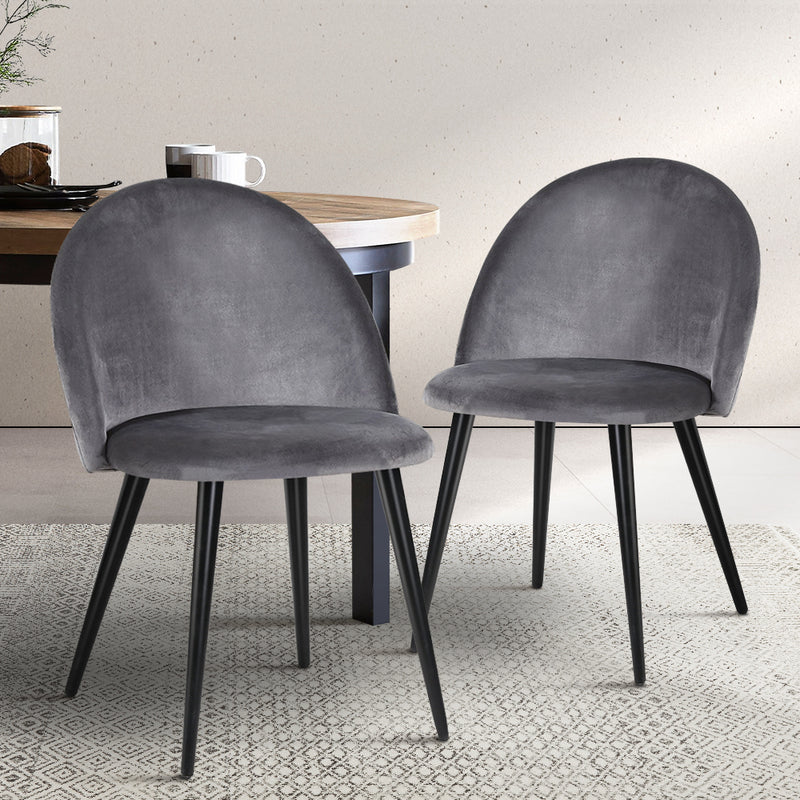 Set of 2 Velvet Modern Dining Chair - Dark Grey - Rivercity House & Home Co. (ABN 18 642 972 209) - Affordable Modern Furniture Australia