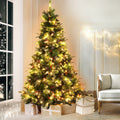 7FT / 2.1M Christmas Tree – 1360 Tips – Pre-lit 450 Warm White LED Lights with Pine Cones & Red Berries