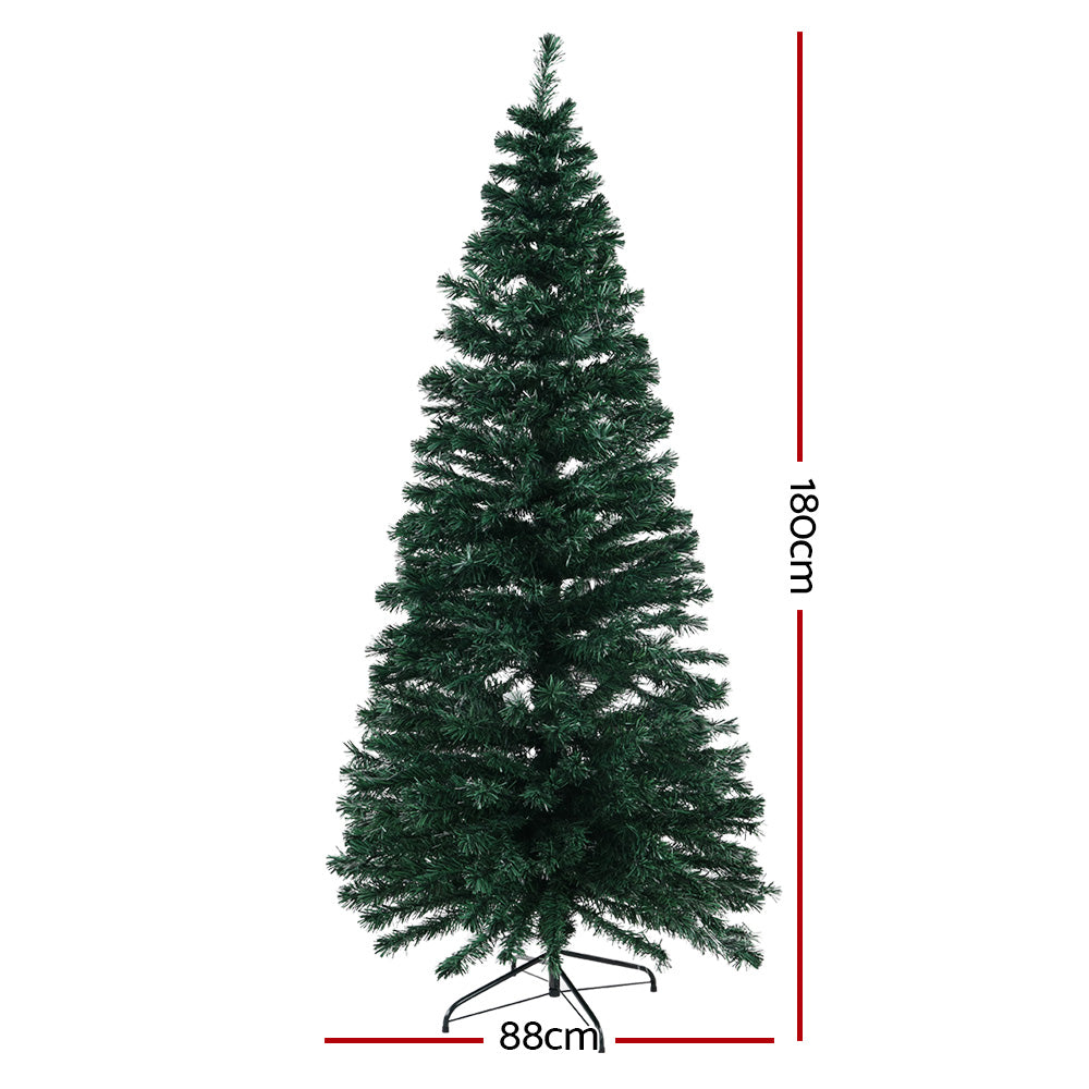 Slimline Christmas Tree 1.8M 6FT LED Xmas Fibre Optic Multi Warm White - Rivercity House & Home Co. (ABN 18 642 972 209) - Affordable Modern Furniture Australia