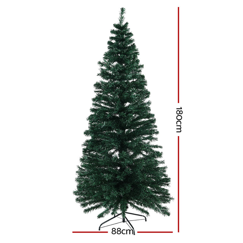 Slimline Christmas Tree 1.8M 6FT LED Xmas Fibre Optic Multi Warm White - Rivercity House & Home Co. (ABN 18 642 972 209) - Affordable Modern Furniture Australia