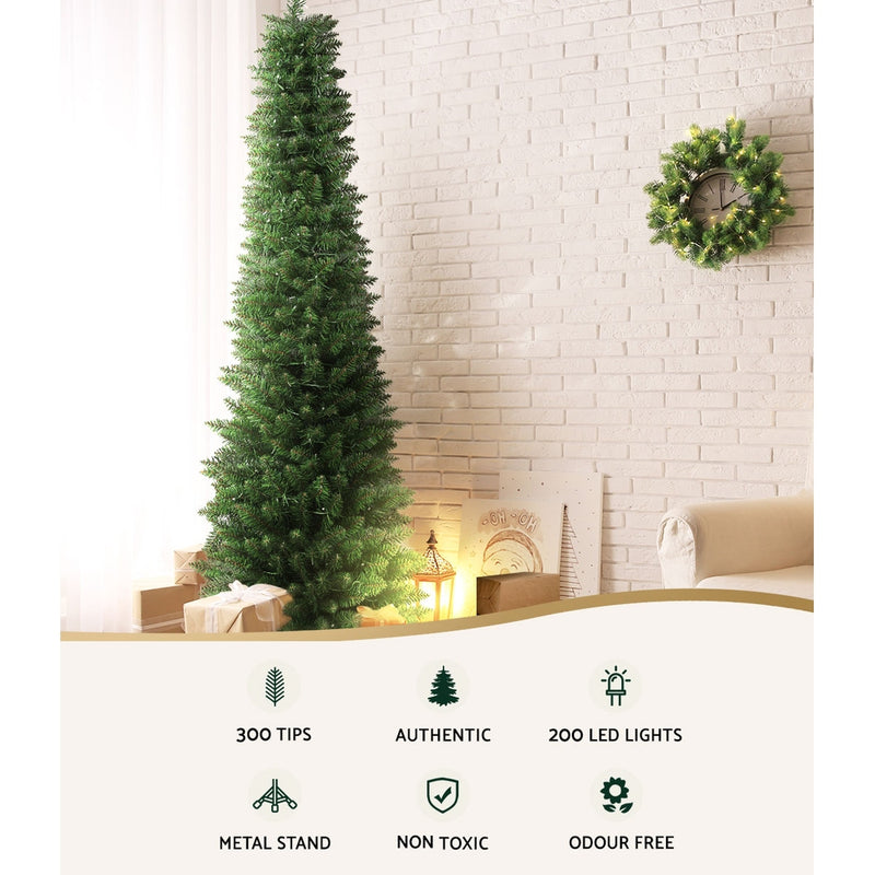 Slimline 1.8M Christmas Tree with Pre-Lit LED Lights Decoration 300 Tips - Occasions > Christmas - Rivercity House & Home Co. (ABN 18 642 972 209) - Affordable Modern Furniture Australia