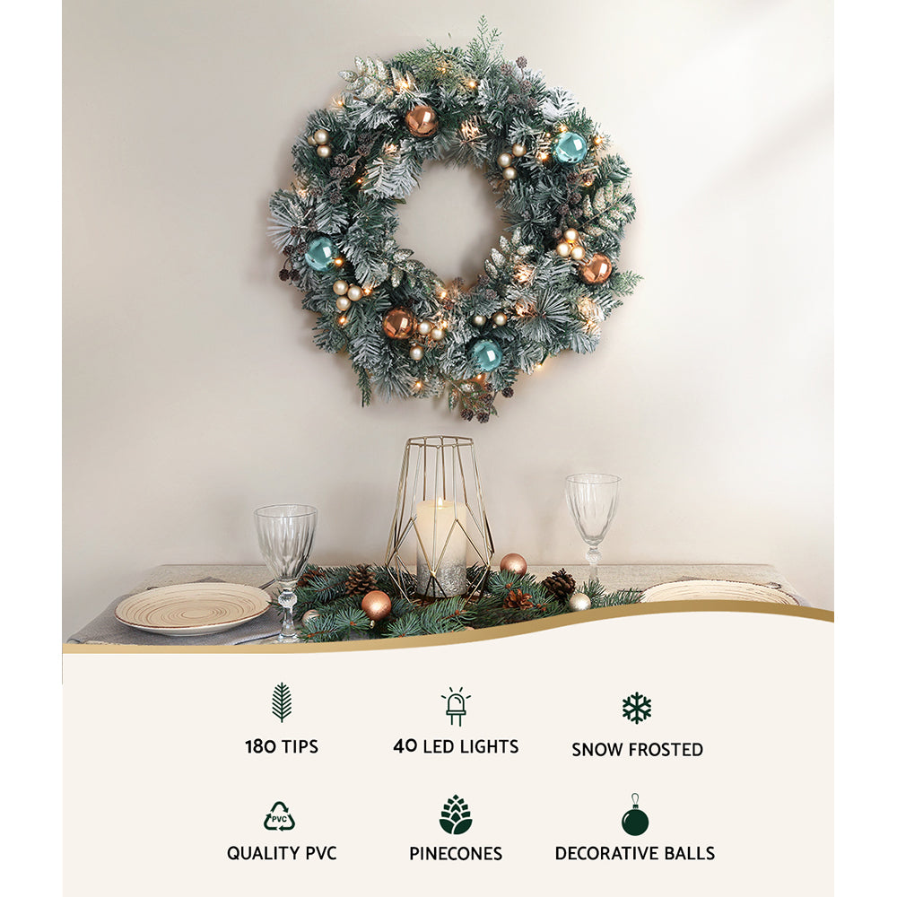 Christmas Wreath with Pre-Lit Lights Ornaments 60CM - Occasions > Christmas - Rivercity House & Home Co. (ABN 18 642 972 209) - Affordable Modern Furniture Australia