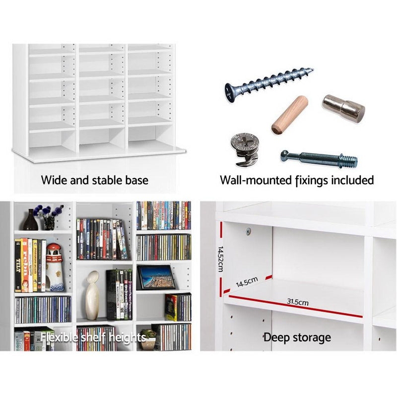 Adjustable Book / CD / DVD Storage Shelf Rack Unit - White - Rivercity House & Home Co. (ABN 18 642 972 209) - Affordable Modern Furniture Australia