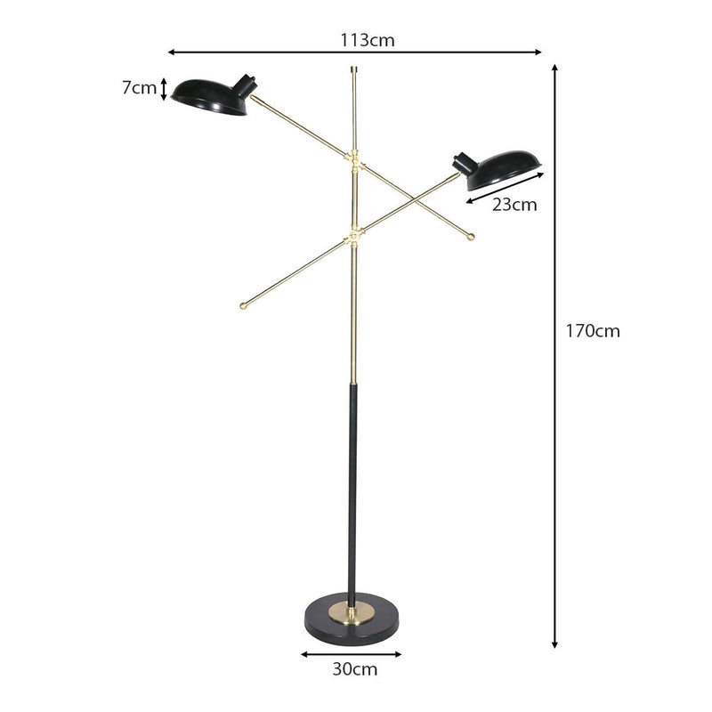 Adjustable Two Light Lamp Black and Gold Finish - Home & Garden > Lighting - Rivercity House & Home Co. (ABN 18 642 972 209) - Affordable Modern Furniture Australia