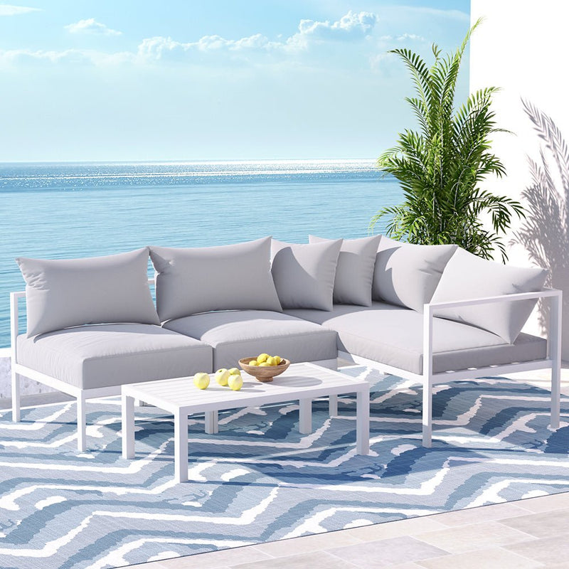 Airlie 4 Seat Aluminium Outdoor Sofa and Table Set White - Furniture > Outdoor - Rivercity House & Home Co. (ABN 18 642 972 209)