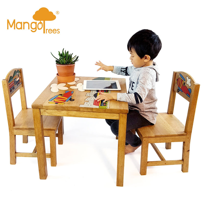 Aircraft Design Kids Wooden Table Chairs Set - Furniture > Bar Stools & Chairs - Rivercity House & Home Co. (ABN 18 642 972 209) - Affordable Modern Furniture Australia