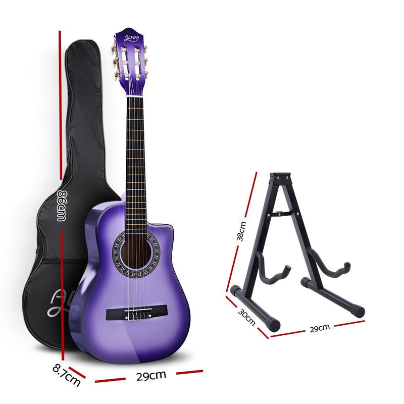 Alpha 34 Inch Acoustic Guitar Wooden Body Steel String w/ Stand Beignner Purple - Audio & Video > Musical Instrument & Accessories - Rivercity House & Home Co. (ABN 18 642 972 209)