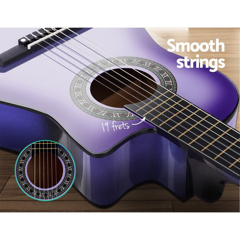 Alpha 34 Inch Acoustic Guitar Wooden Body Steel String w/ Stand Beignner Purple - Audio & Video > Musical Instrument & Accessories - Rivercity House & Home Co. (ABN 18 642 972 209)