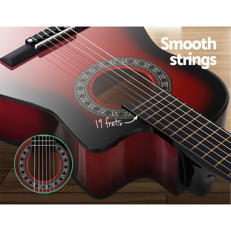 Alpha 34 Inch Acoustic Guitar Wooden Body Steel String w/ Stand Beignner Red - Audio & Video > Musical Instrument & Accessories - Rivercity House & Home Co. (ABN 18 642 972 209)