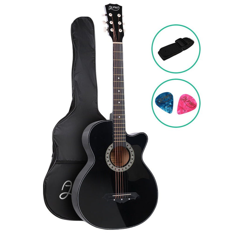 38 Inch Acoustic Guitar Wooden Body Steel String Full Size Cutaway Black - Audio & Video > Musical Instrument & Accessories - Rivercity House & Home Co. (ABN 18 642 972 209) - Affordable Modern Furniture Australia