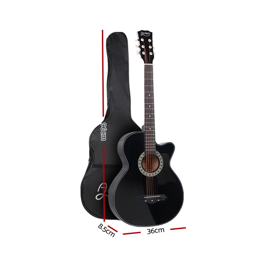 38 Inch Acoustic Guitar Wooden Body Steel String Full Size Cutaway Black - Audio & Video > Musical Instrument & Accessories - Rivercity House & Home Co. (ABN 18 642 972 209) - Affordable Modern Furniture Australia