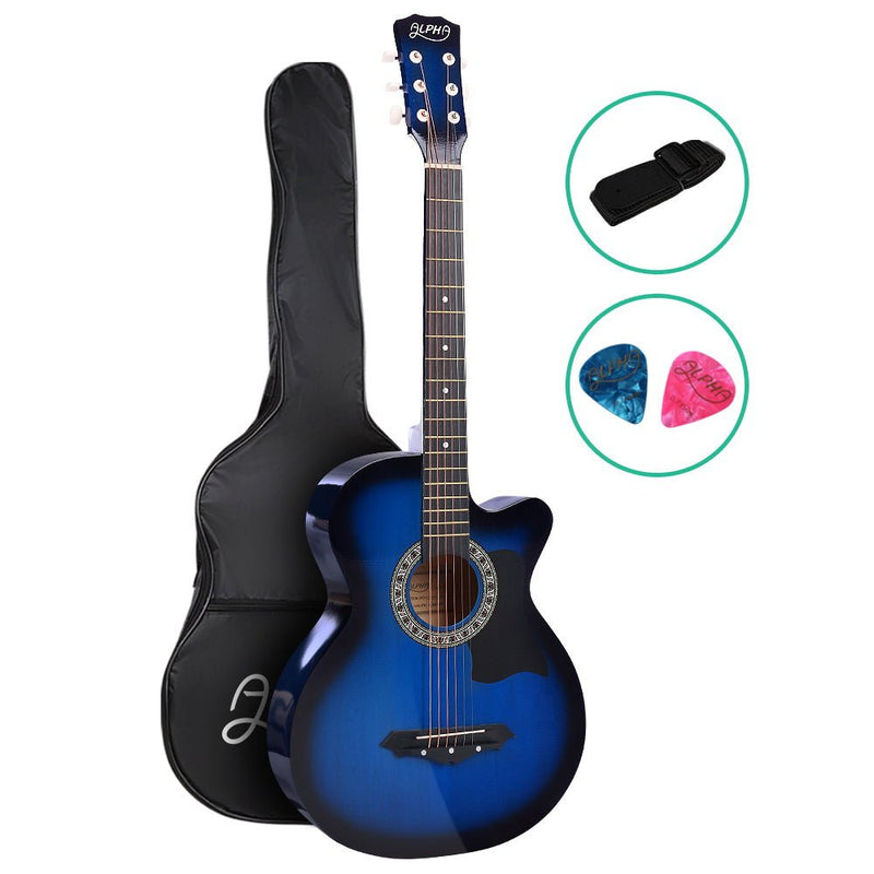 38 Inch Acoustic Guitar Wooden Body Steel String Full Size Cutaway Blue - Audio & Video > Musical Instrument & Accessories - Rivercity House & Home Co. (ABN 18 642 972 209) - Affordable Modern Furniture Australia