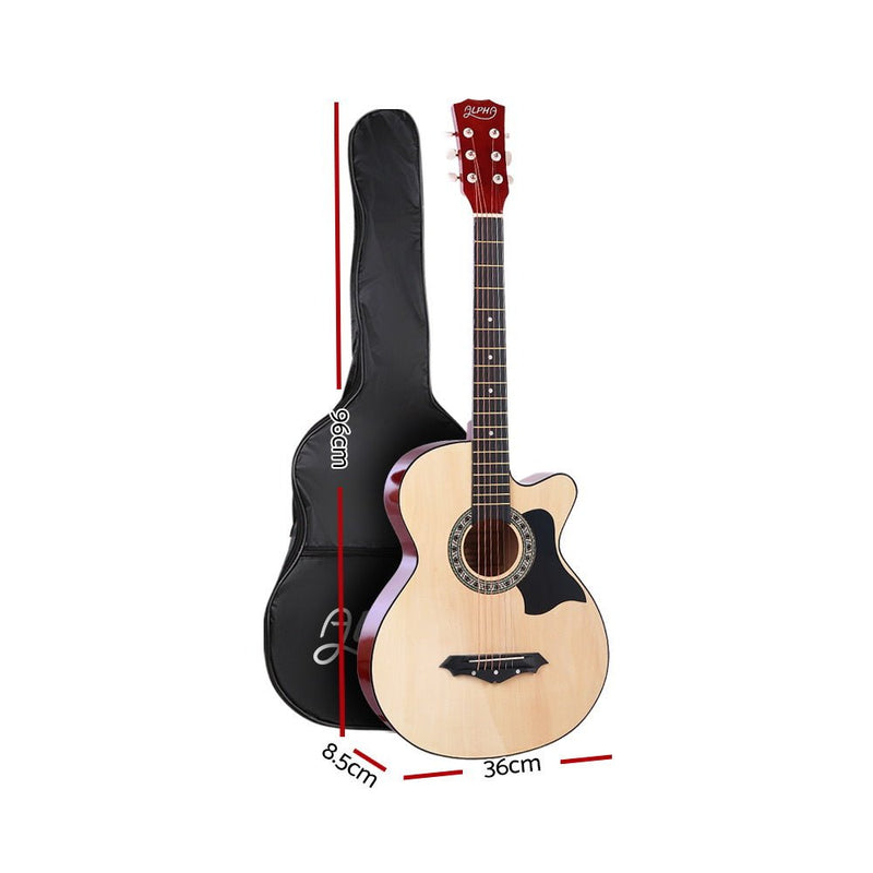 Alpha 38 Inch Acoustic Guitar Wooden Body Steel String Full Size Cutaway Wood - Audio & Video > Musical Instrument & Accessories - Rivercity House & Home Co. (ABN 18 642 972 209)