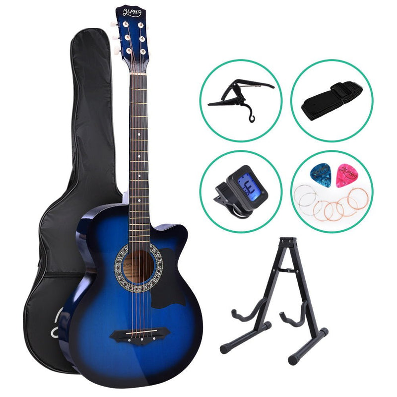 38 Inch Blue Acoustic Guitar 9 Piece Set With Stand - Audio & Video > Musical Instrument & Accessories - Rivercity House & Home Co. (ABN 18 642 972 209) - Affordable Modern Furniture Australia