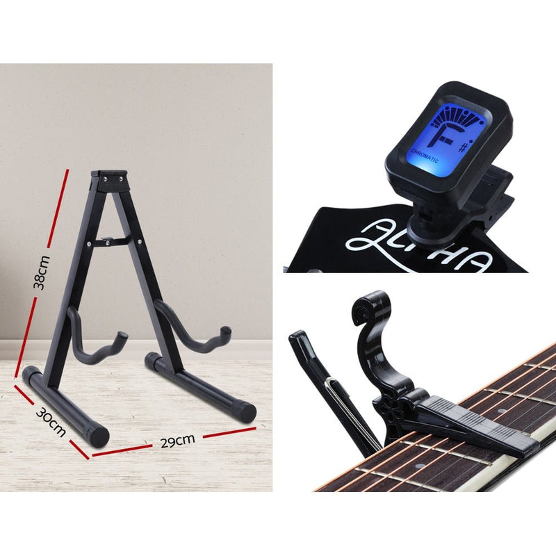 Alpha 41 Inch Acoustic Guitar Equaliser Electric Output Cutaway w/ Stand Black - Audio & Video > Musical Instrument & Accessories - Rivercity House & Home Co. (ABN 18 642 972 209)