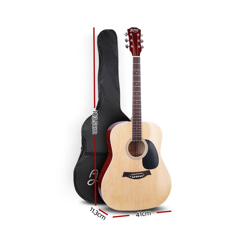 Alpha 41 Inch Acoustic Guitar Wooden Body Steel String Dreadnought Stand Wood - Audio & Video > Musical Instrument & Accessories - Rivercity House & Home Co. (ABN 18 642 972 209)
