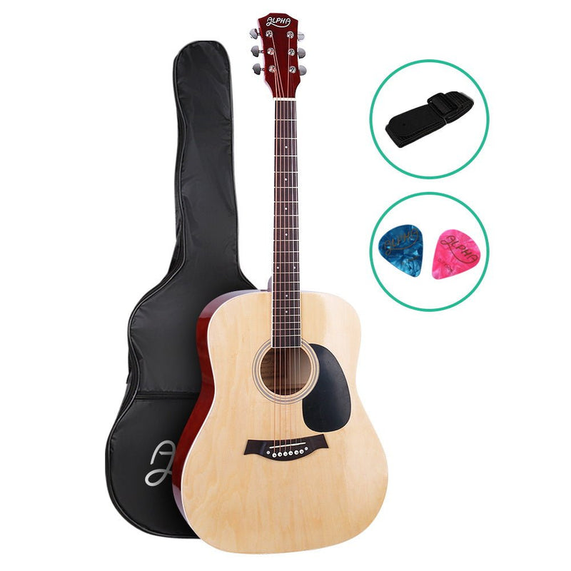 Alpha 41 Inch Acoustic Guitar Wooden Body Steel String Dreadnought Wood - Audio & Video > Musical Instrument & Accessories - Rivercity House & Home Co. (ABN 18 642 972 209)