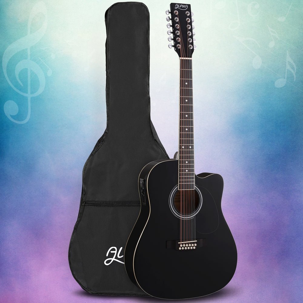 Alpha 42 Inch Acoustic Guitar 12 Strings w/ Equaliser Electric Output Jack Black - Audio & Video > Musical Instrument & Accessories - Rivercity House & Home Co. (ABN 18 642 972 209) - Affordable Modern Furniture Australia