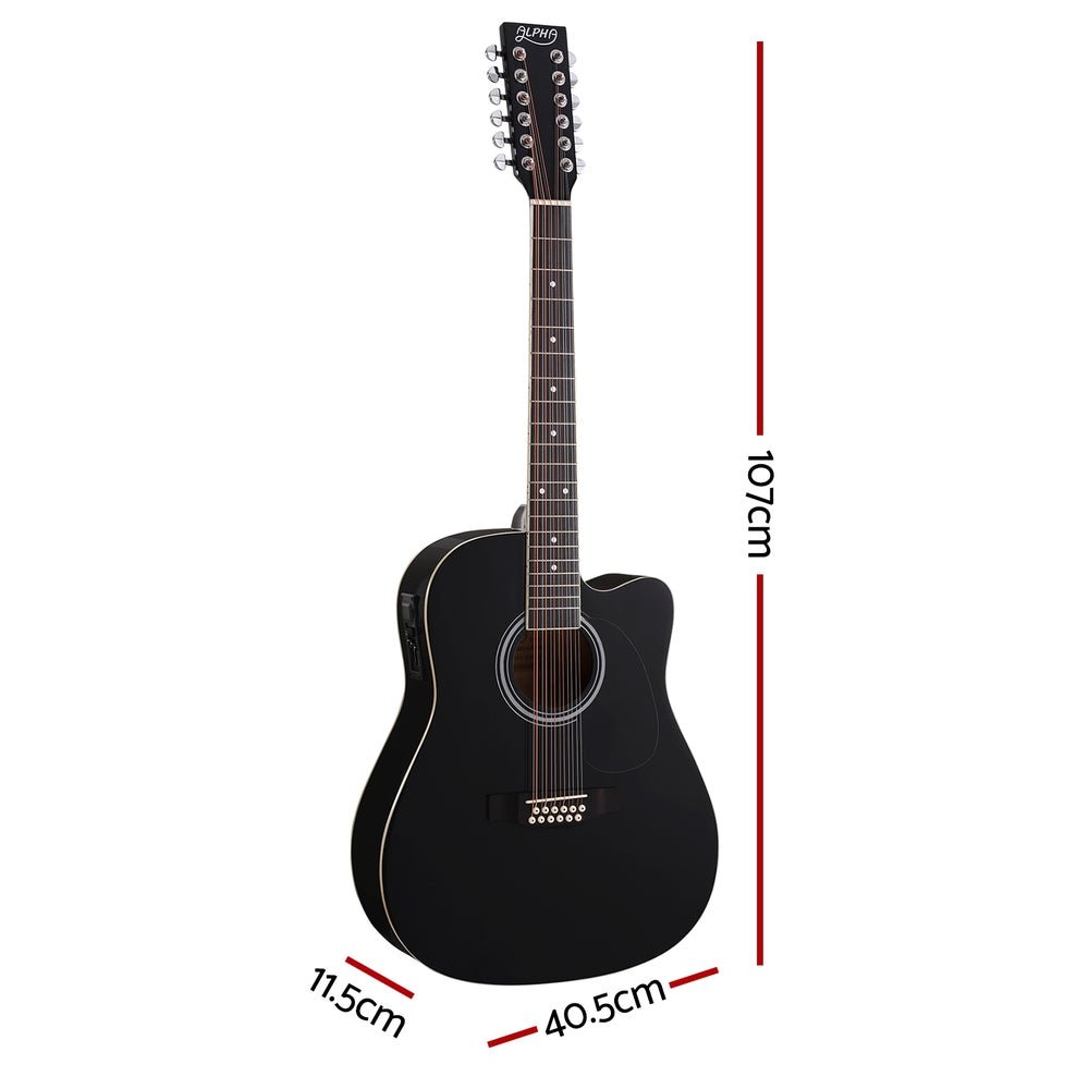 Alpha 42 Inch Acoustic Guitar 12 Strings w/ Equaliser Electric Output Jack Black - Audio & Video > Musical Instrument & Accessories - Rivercity House & Home Co. (ABN 18 642 972 209) - Affordable Modern Furniture Australia
