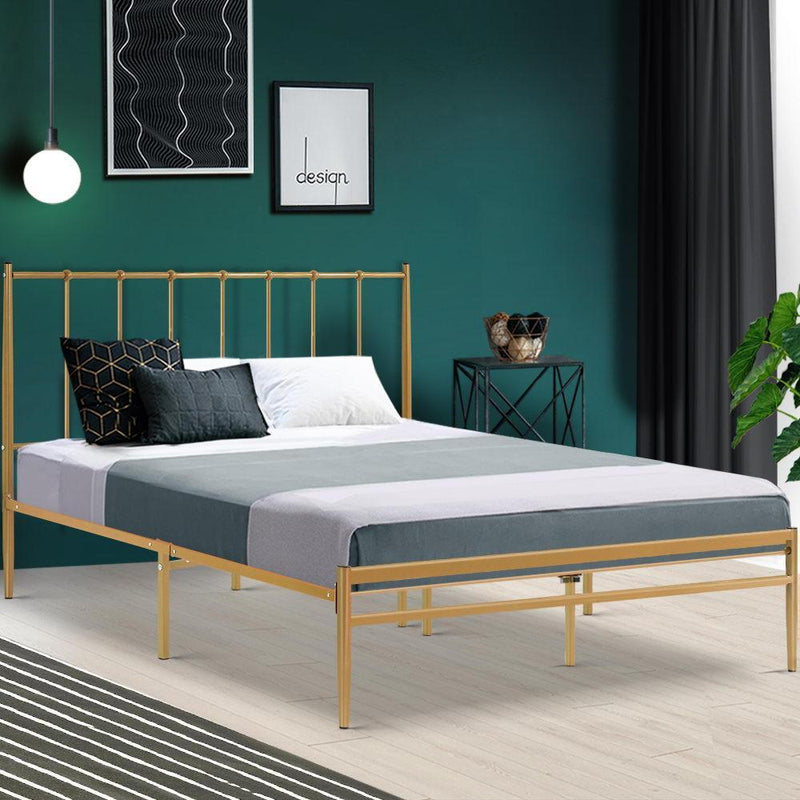 Amor Metal Queen Bed Frame Gold - Furniture > Bedroom - Rivercity House & Home Co. (ABN 18 642 972 209) - Affordable Modern Furniture Australia