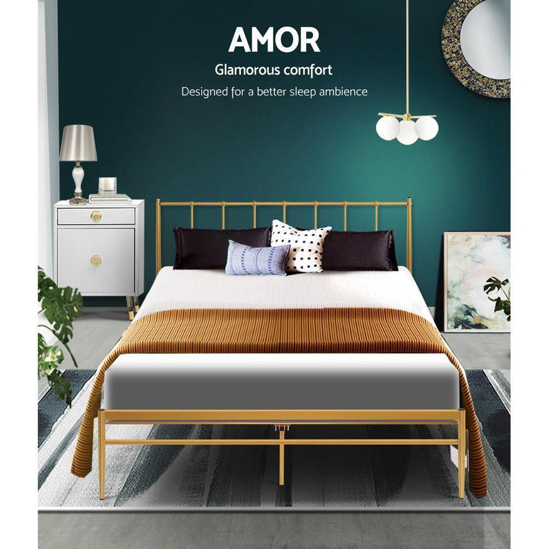 Amor Metal Queen Bed Frame Gold - Furniture > Bedroom - Rivercity House & Home Co. (ABN 18 642 972 209) - Affordable Modern Furniture Australia