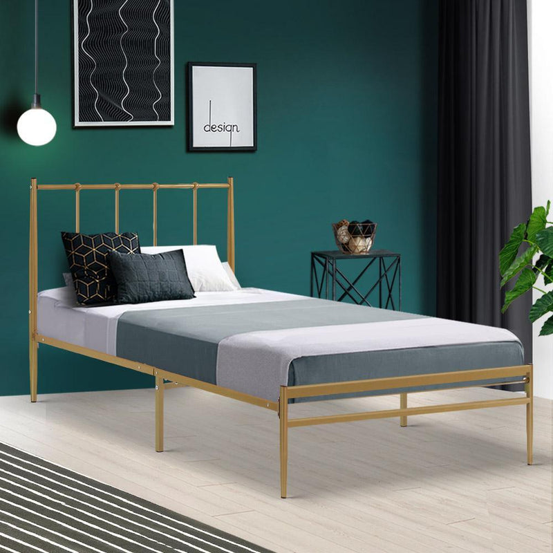 Amor Metal Single Bed Frame Gold - Furniture > Bedroom - Rivercity House & Home Co. (ABN 18 642 972 209) - Affordable Modern Furniture Australia
