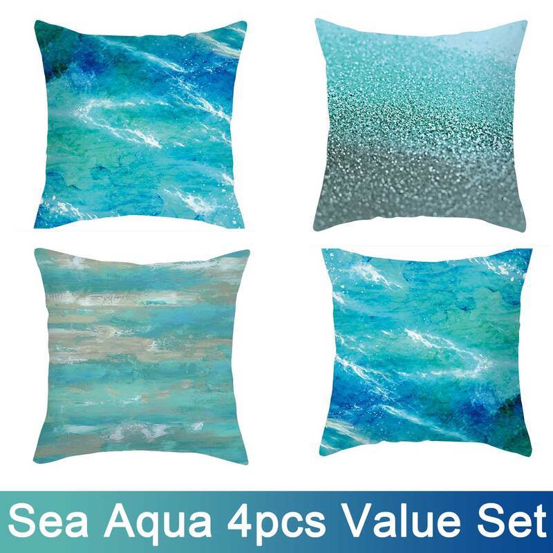 Aqua Blue Sea Style Cushion Covers 4pcs Pack - Rivercity House & Home Co. (ABN 18 642 972 209) - Affordable Modern Furniture Australia