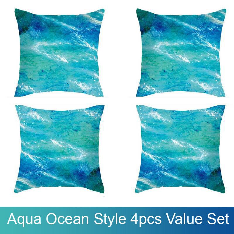 Aqua Ocean Style Cushion Covers 4pcs Pack - Rivercity House & Home Co. (ABN 18 642 972 209) - Affordable Modern Furniture Australia