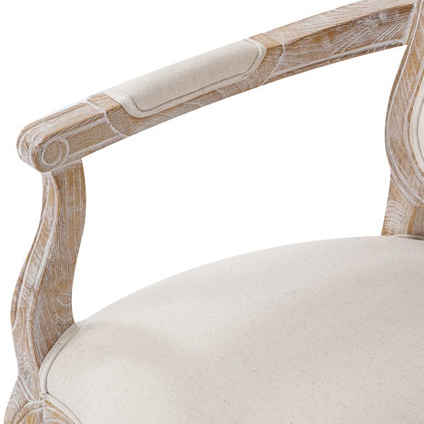 Arm Chair Linen Fabric Beige Oak Wood White Washed Finish - Furniture > Dining - Rivercity House & Home Co. (ABN 18 642 972 209)
