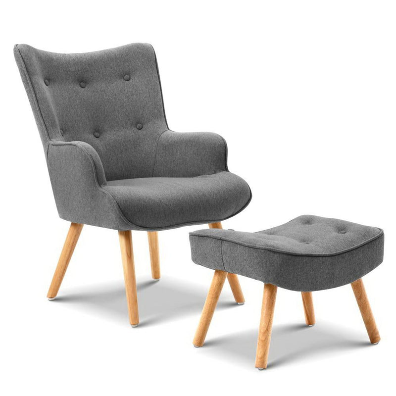 Armchair and Ottoman - Grey - Furniture > Bar Stools & Chairs - Rivercity House And Home Co.