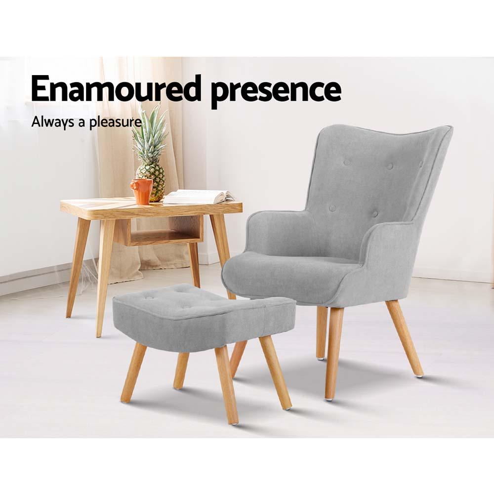 Armchair and Ottoman - Light Grey - Rivercity House & Home Co. (ABN 18 642 972 209) - Affordable Modern Furniture Australia