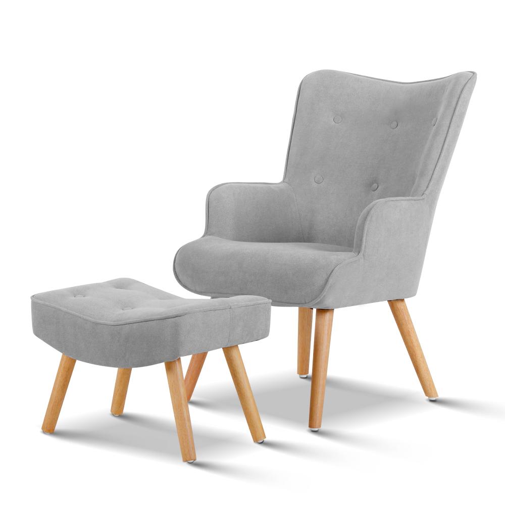 Armchair and Ottoman - Light Grey - Rivercity House & Home Co. (ABN 18 642 972 209) - Affordable Modern Furniture Australia