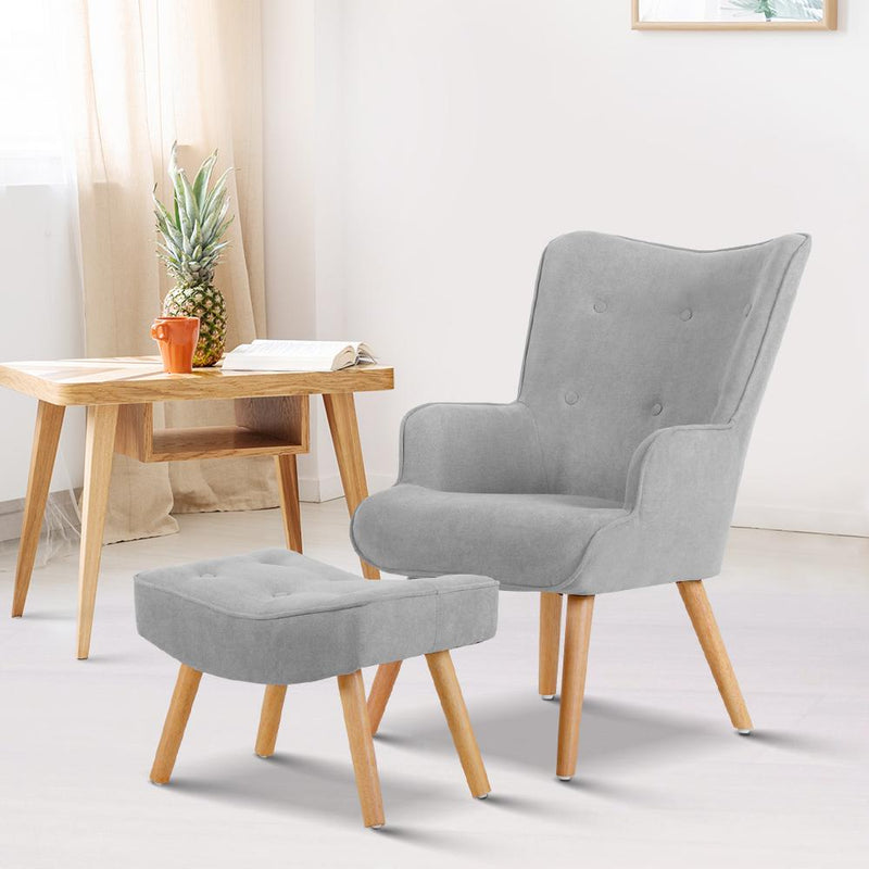 Armchair and Ottoman - Light Grey - Rivercity House & Home Co. (ABN 18 642 972 209) - Affordable Modern Furniture Australia