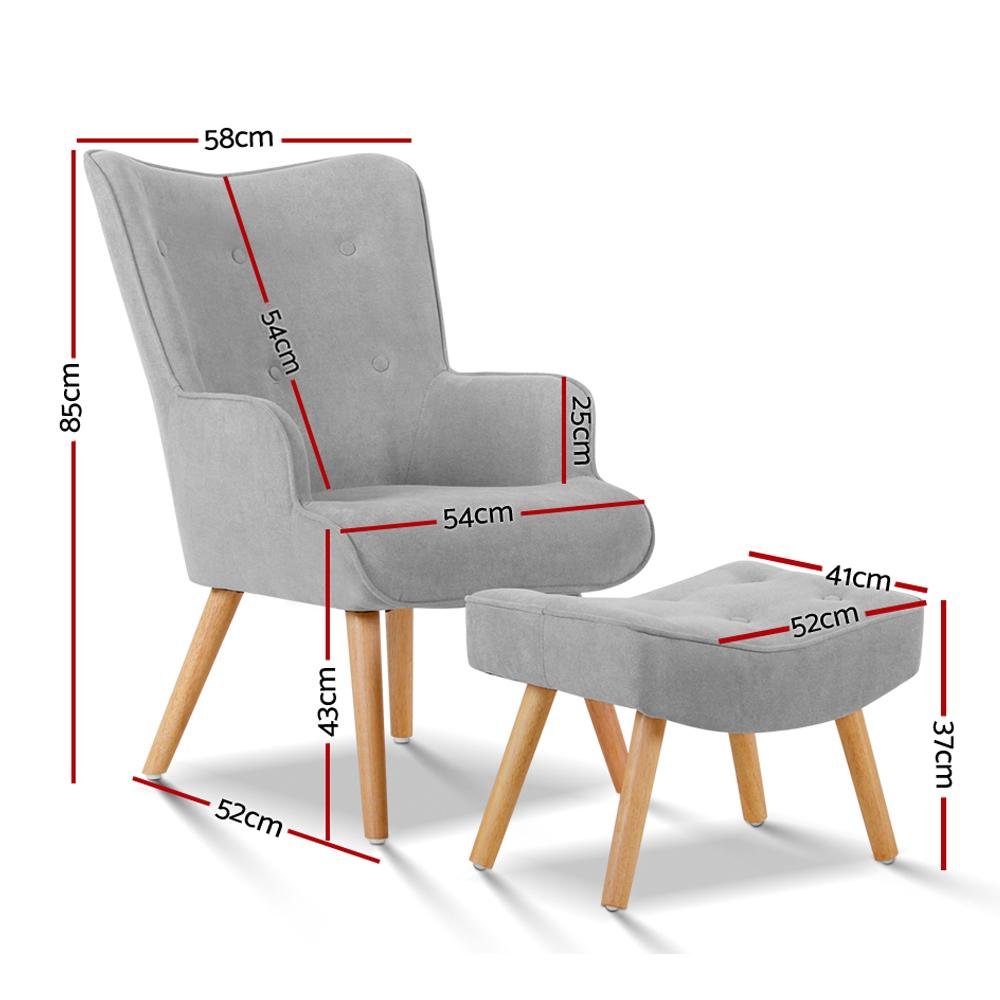 Armchair and Ottoman - Light Grey - Rivercity House & Home Co. (ABN 18 642 972 209) - Affordable Modern Furniture Australia
